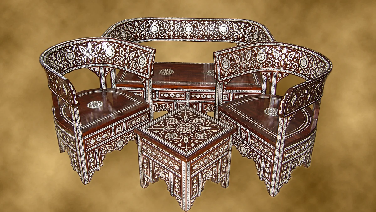 Majlis seating set inlaid with mother-of-pearl marquetry